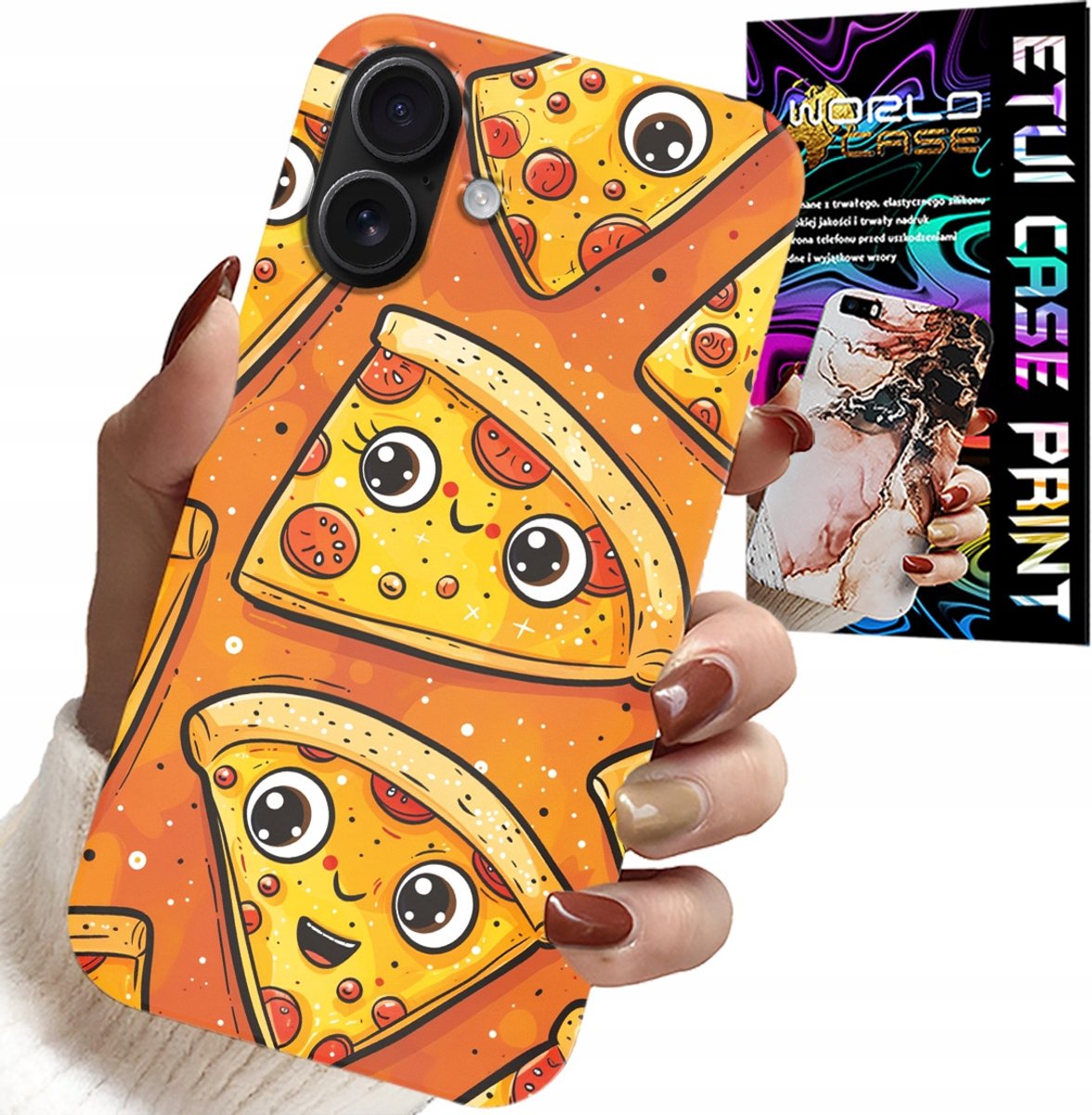 HOESJE VOOR IPHONE 16 - HOESJE MET ZOETE LACHENDE PIZZE + GLAS
