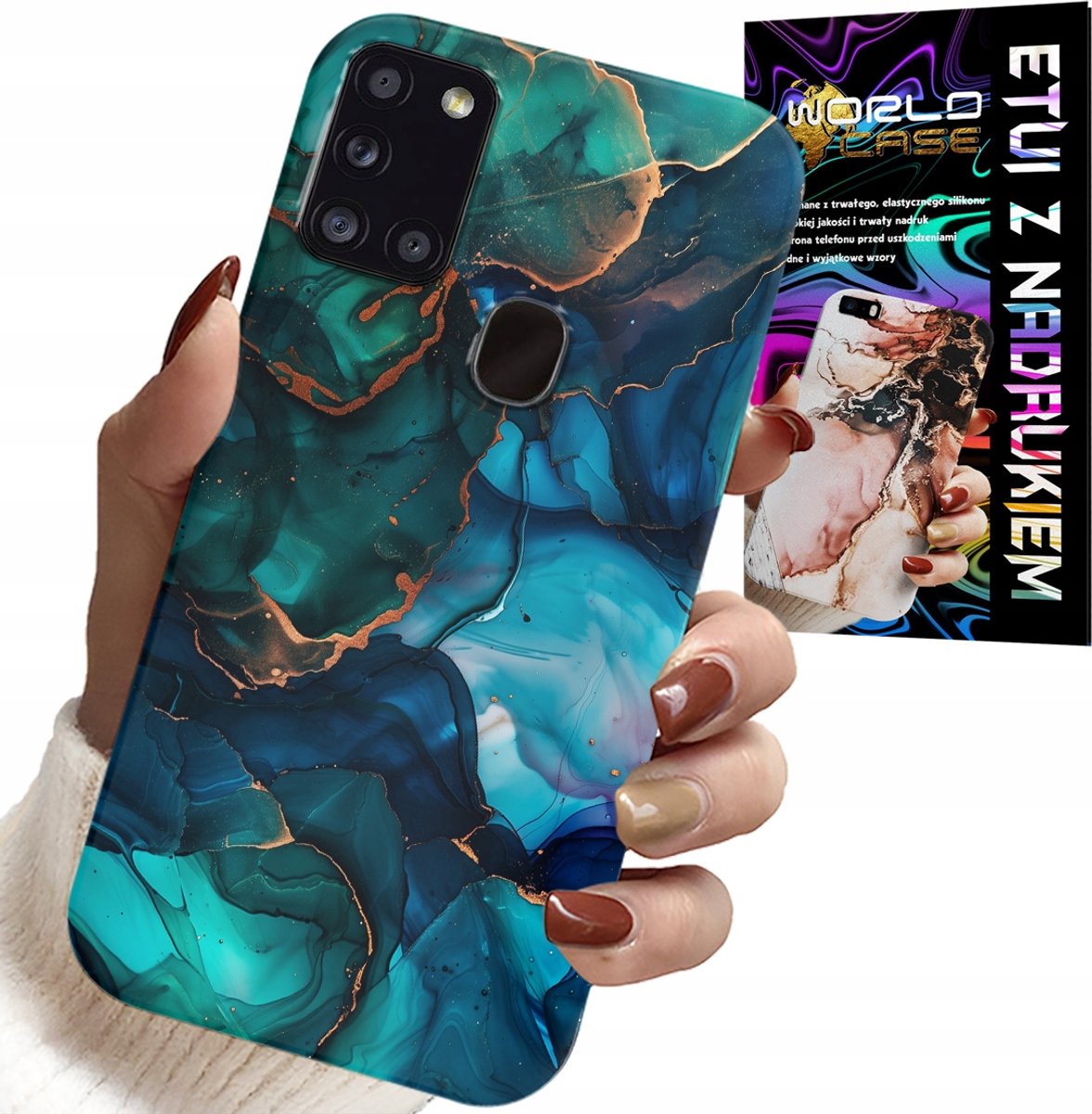 HOESJE VOOR SAMSUNG GALAXY A21S - BLAUWGROEN MARMERPATROON ACHTERKANT