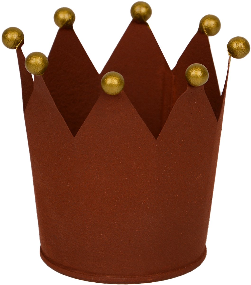 UNUS® Zinken kroon plantenpot met gouden bollen 9 cm roestlo