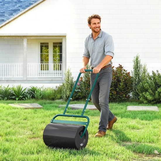 Gazonroller - Handige Gazonwals met Handvat - Tuinroller - Tuinwals - Handwals - 38L Water / 62kg Zandvulling - Grasroller - Gazonwals - met U-greep - voor tuin, gras en achtertuinen - Ø32 cm - Staal - Donkergroen van Merkloos	 — afbeelding 4