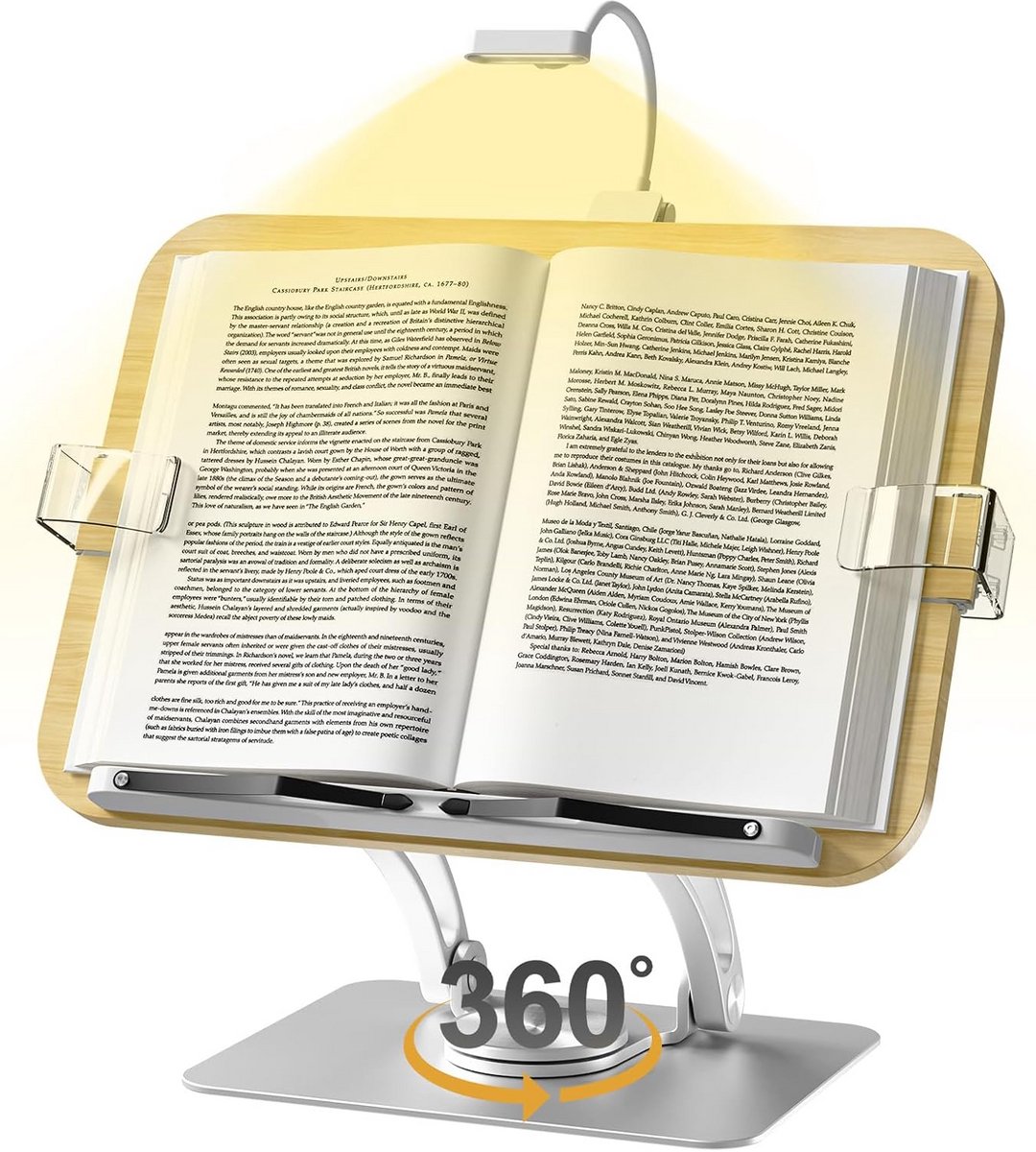 Verstelbare Boekenstandaard met 360° Draaibare Metalen Basis en Paginaclips