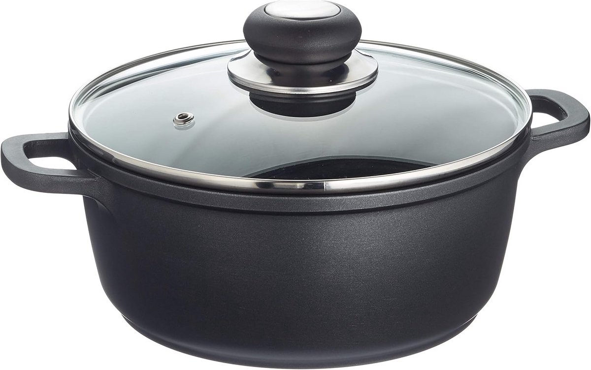 Gegoten Aluminium Braadpan Ø 20 cm met Glazen Deksel - Geschikt voor Inductie en Oven