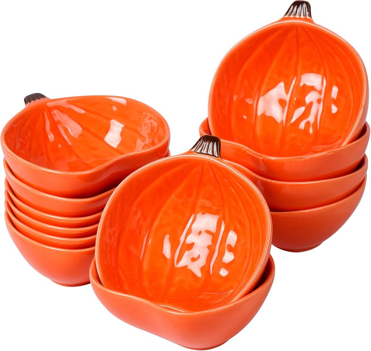 12x Keramische Pompoen Ramekins - Herfst & Halloween Serveerschalen - 6 oz Ovenbestendig
