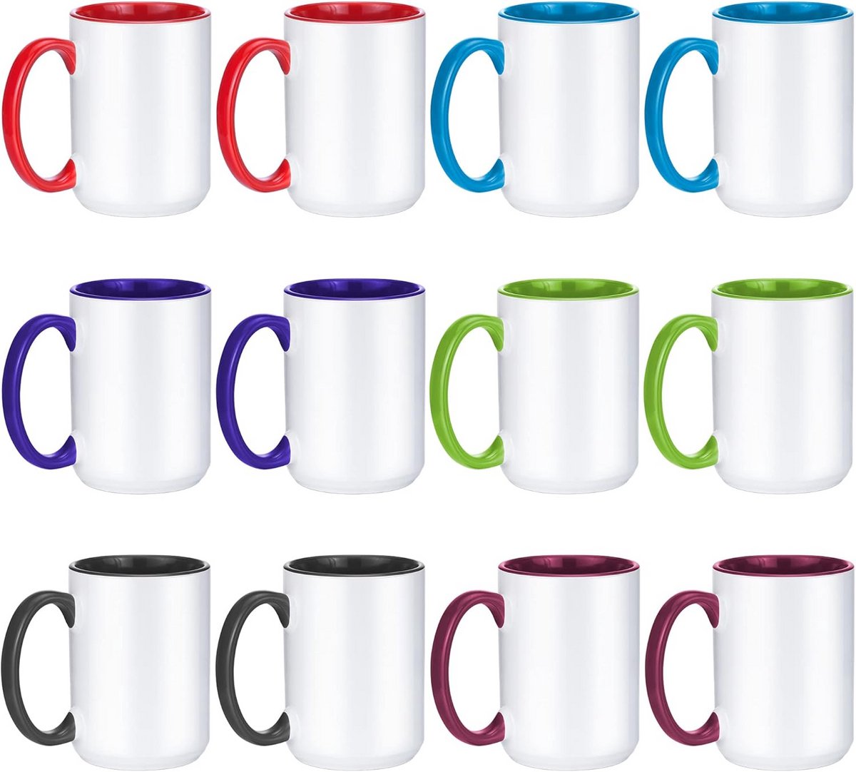 Set van 12 Sublimatie Mokken, Koffiemokken met Coating, 6 Assorti Kleuren