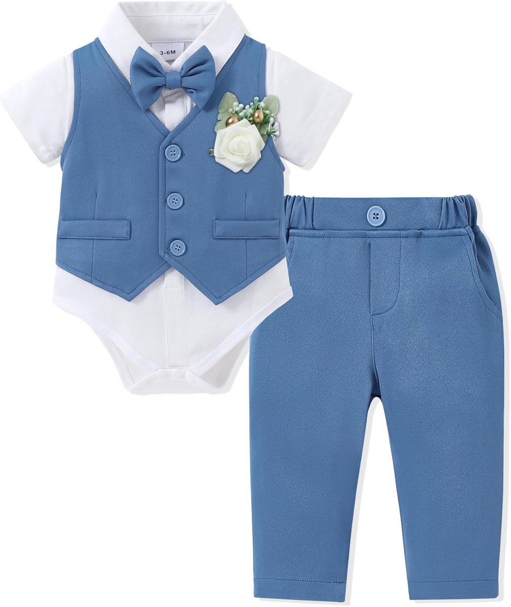 Babysuit Set Jongen 0-18 Maanden: Romper, Strik, Vest en Broek voor Ceremonie