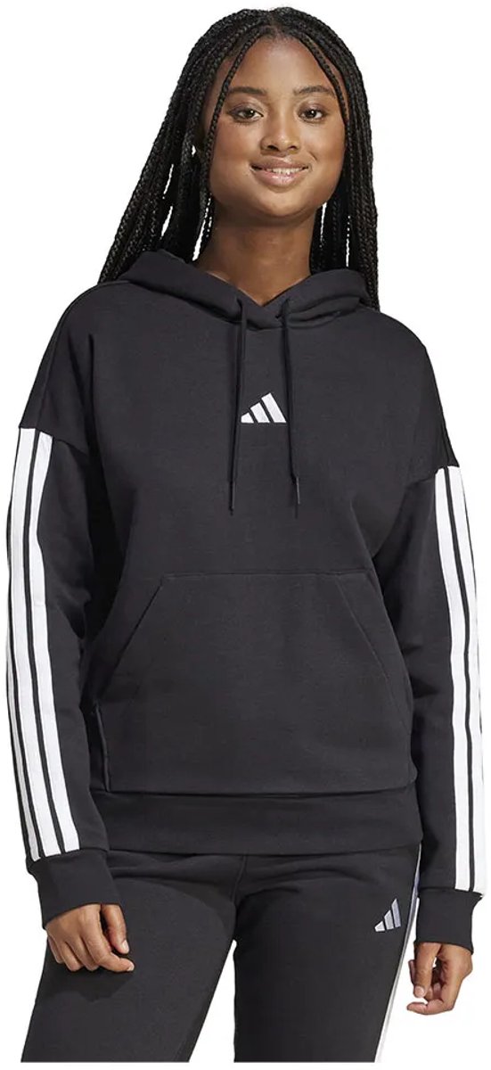 Adidas Essentials 3 Stripes Fleece Hoodie M Vrouw Zwart