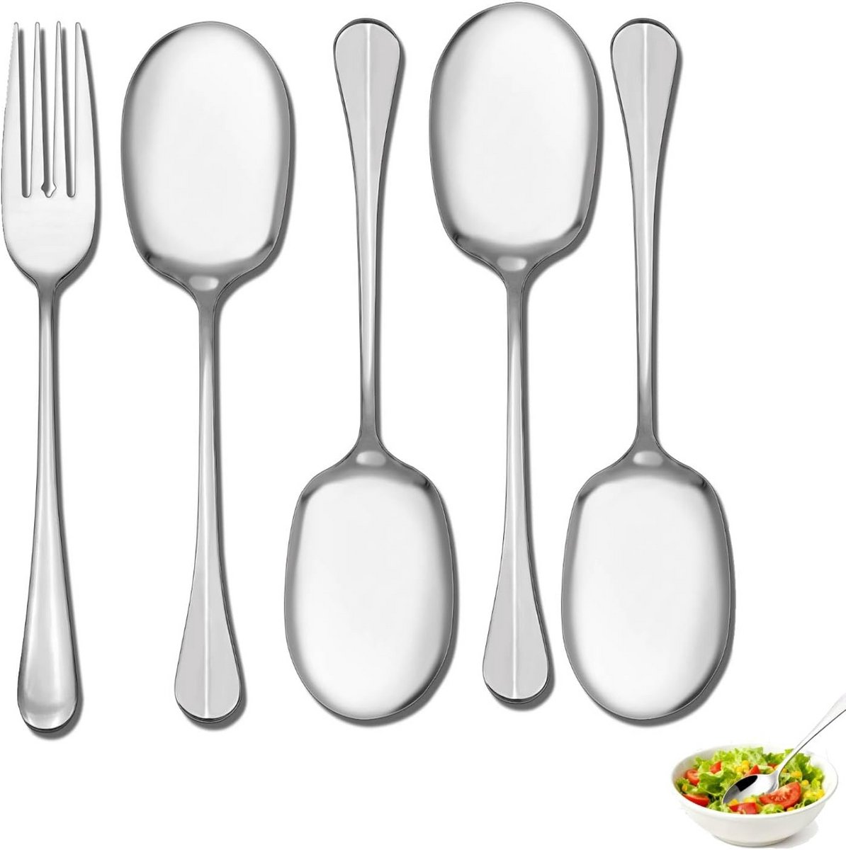 Set van 4 Grote Saladebestek Lepels en Vork - 21 cm RVS Polijst