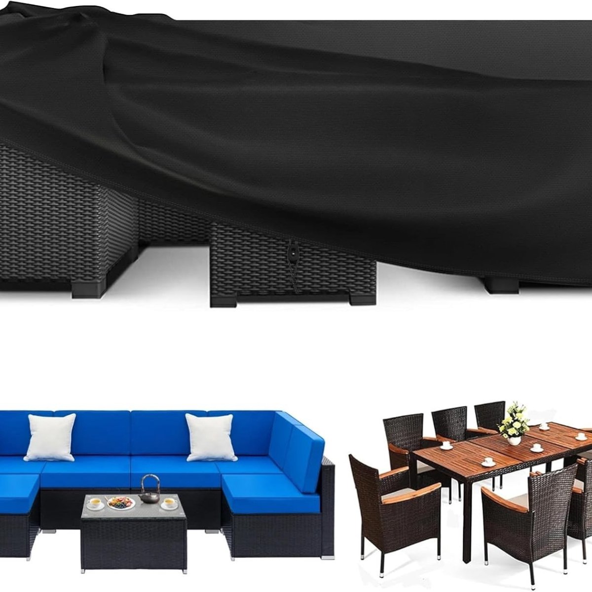 Famanu – Beschermhoes voor tuinmeubelen - 242 x 162 x 100 cm - 420D Oxford-beschermhoes - waterdicht - winddicht - regen - UV - scheurbestendig