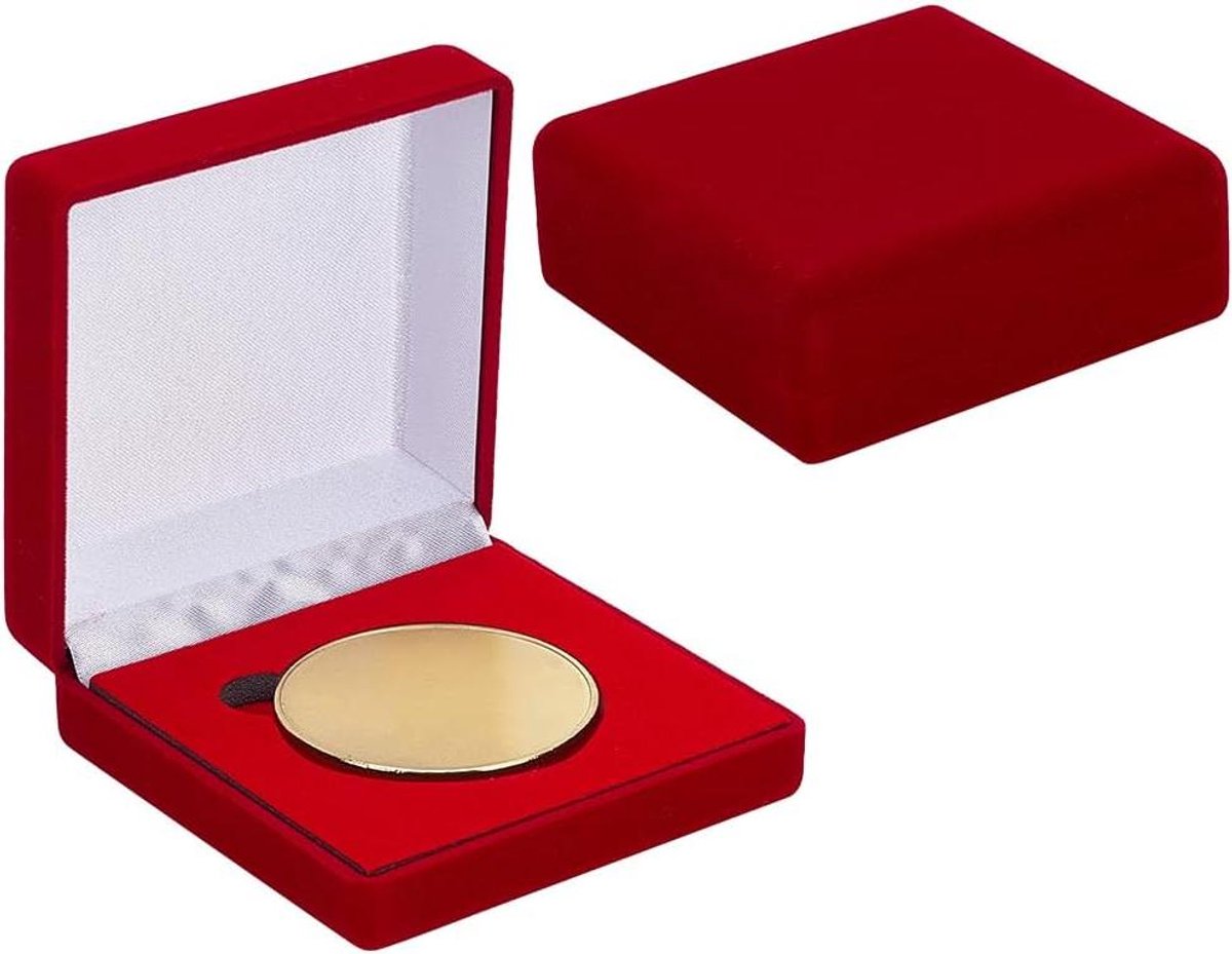 Fluwelen Opslagdoosjes voor Munten en Medailles - Set van 2 - Rode vierkante doos - Ideale opbergdoosjes voor verzameling - 8 x 8 x 3 cm