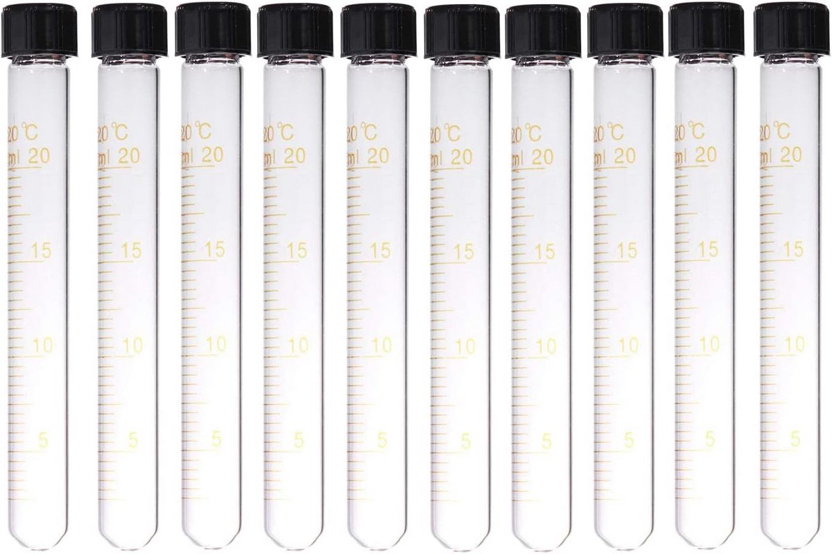 10 Stuks Laboratorium Centrifugebuizen met Schroefdop - Afgestudeerd Glaswerk (20ml)