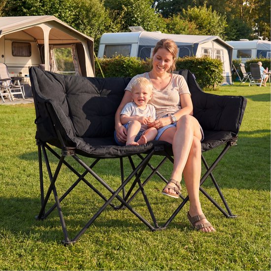 TRVLMORE Campingstoel - Opvouwbaar - 2-Persoons - 240KG Draagvermogen - Incl. Draagtas - Vlinderstoel - Kampeerstoel - Vouwstoel - Zwart van Merkloos — afbeelding 4