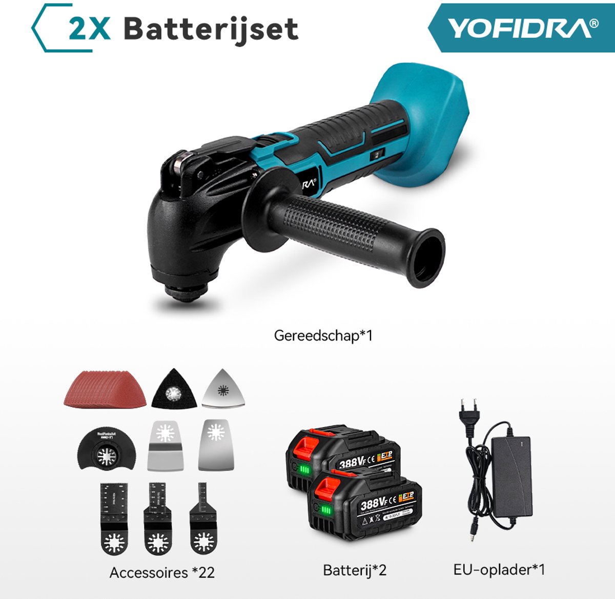 Yofidra Oscillerende Multitool - met 2x 3.0Ah Accu’s & 42x accessoires - Professional Accu Multitool - 4° oscillatiehoek - voor snijden, slijpen, polijsten thumbnail 2
