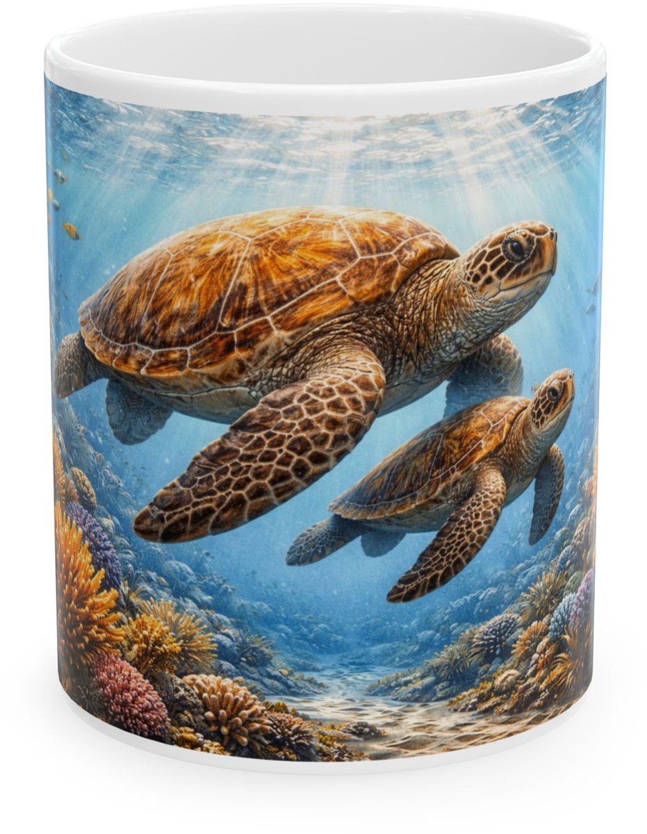 Plot-Twister - Dieren Mok 330ML – Schildpad - Keramische Koffiemok met Unieke Dierenprint – Vaatwasser & Magnetronbestendig – Cadeauverpakking met Venster