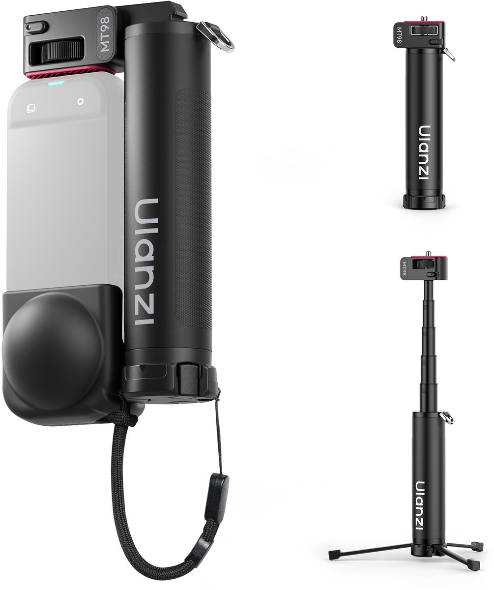 Ulanzi MT98 Opvouwbare Invisible Selfiestick voor Insta360 - Met Tripod Functie - Uitschuifbaar tot 130 cm - Aluminium - Zwart