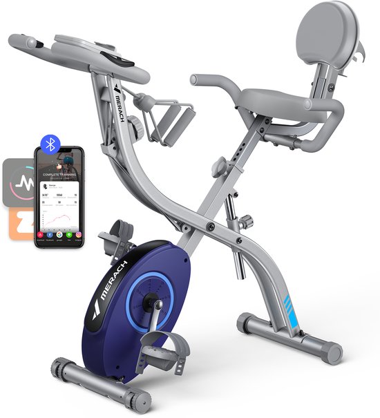 MERACH 4-in-1 Opvouwbare Hometrainer - 16 Niveaus Magnetische Weerstand - Compatibel met Kinomap & Zwift - Maximaal Gewicht 136 kg