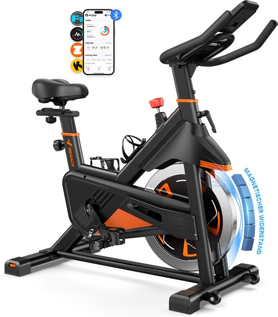 MERACH Hometrainer, fiets met instelbare helling ± 6 graden, stille ergometer, hometrainer met magnetische weerstand, indoor cycling bike voor cardiotraining thuis, eigen app, tot 158 kg