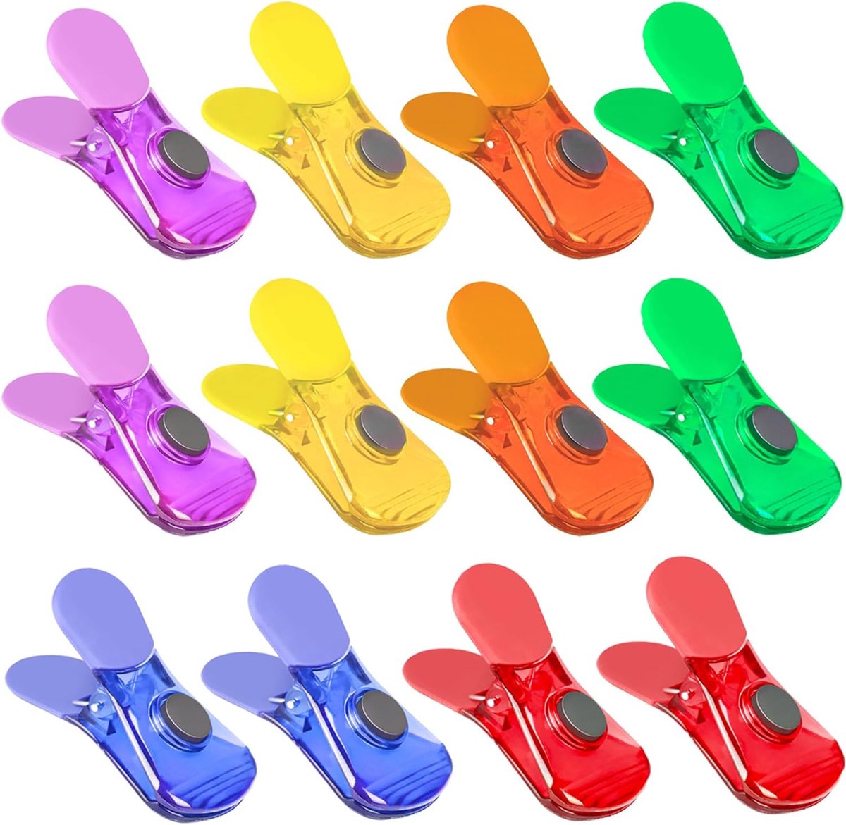12 stuks willekeurige kleuren afdichtingsclip- Voedselclips - Sluitclip voor snackzakjes - Magnetische clip voor de koelkast - Meerkleurige opbergclips - Voor chips, snacks, keukenopslag en koelkasten (7,5*4 cm - 6 kleuren)