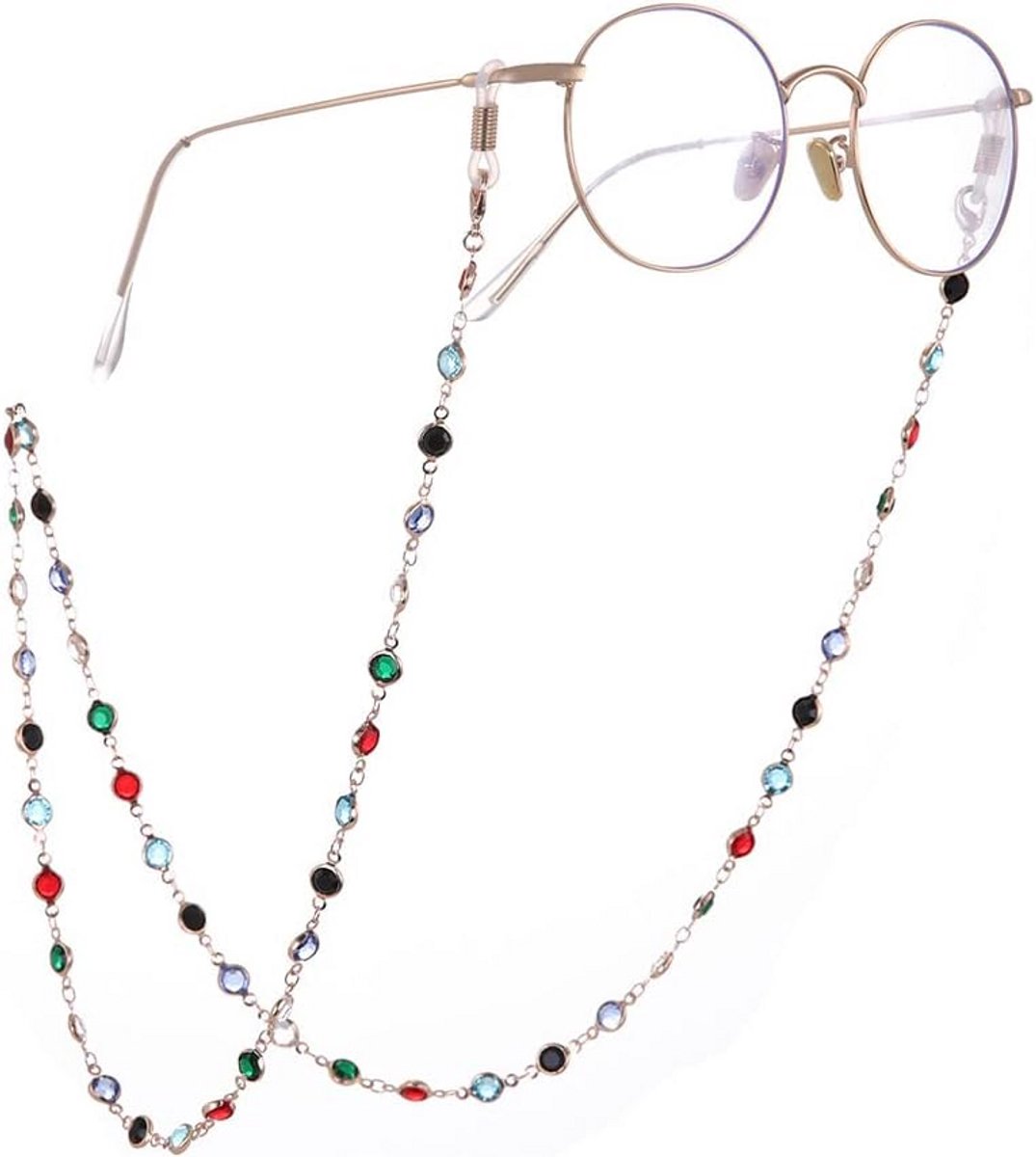 Grote Shiny Rhinestone Bril Chain Cord voor Dames - Zonnebril Houder, Lanyard, Roze Goud Ton, Zwart