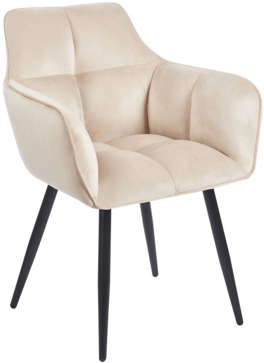 Furnitex K40-FX - Eetkamerstoel - Beige fluweel - Zwarte metalen poten - Met armleuningen