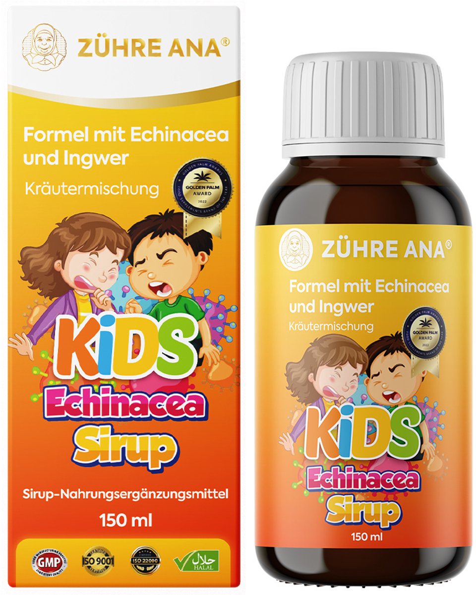 Zühre Ana Kids Echinacea & Gember Siroop - 150 ml - Natuurlijk Bananenaroma - Suikervrij & Gecertificeerd