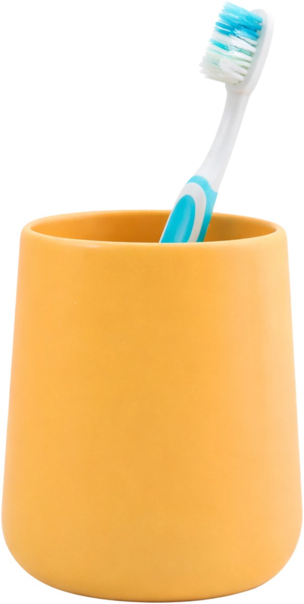 Bathroom Solutions Badkamer beker / tandenborstelhouder Earth Serie - Keramiek - geel - 8 x 10 cm