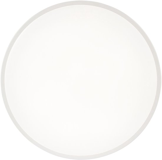Ronde, platte witte plafondlamp, zicht van bovenaf.