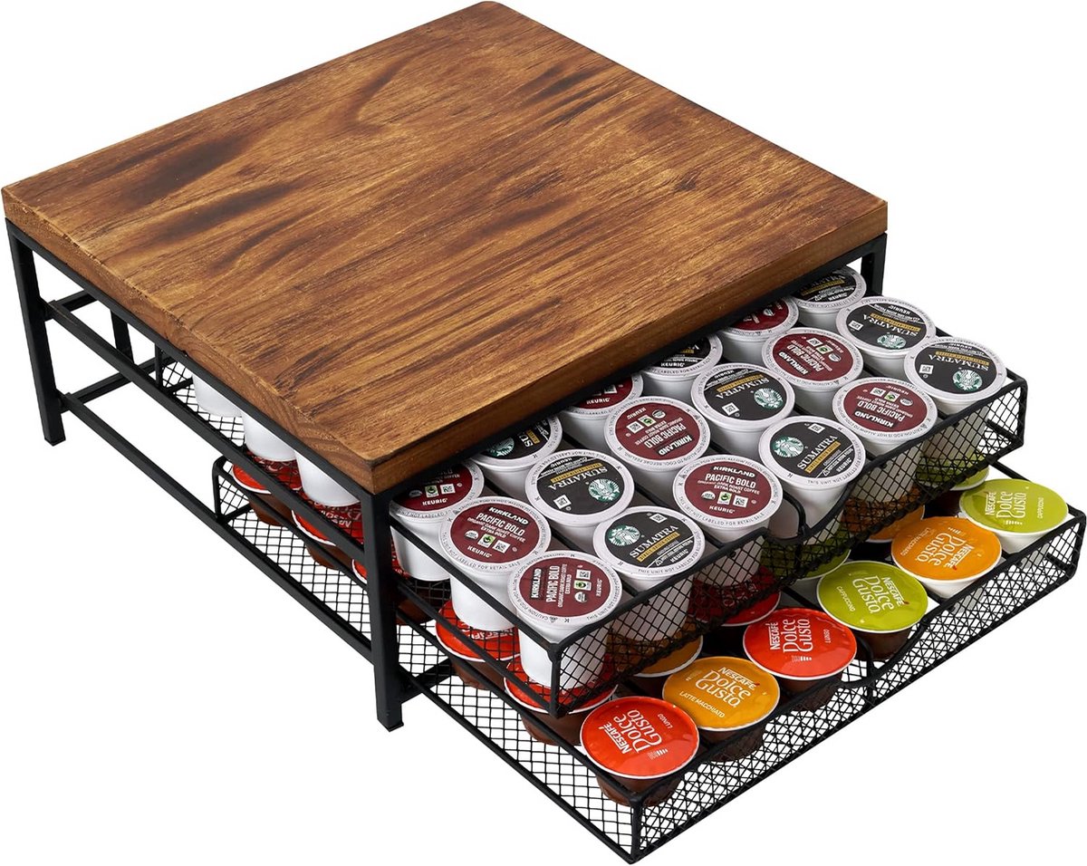 Koffiepad Ladehouder Organizer - 2-laags K Cup Houder met Capaciteit voor 72 Peulen - Geen Montage Vereist voor Keuken of Kantoor