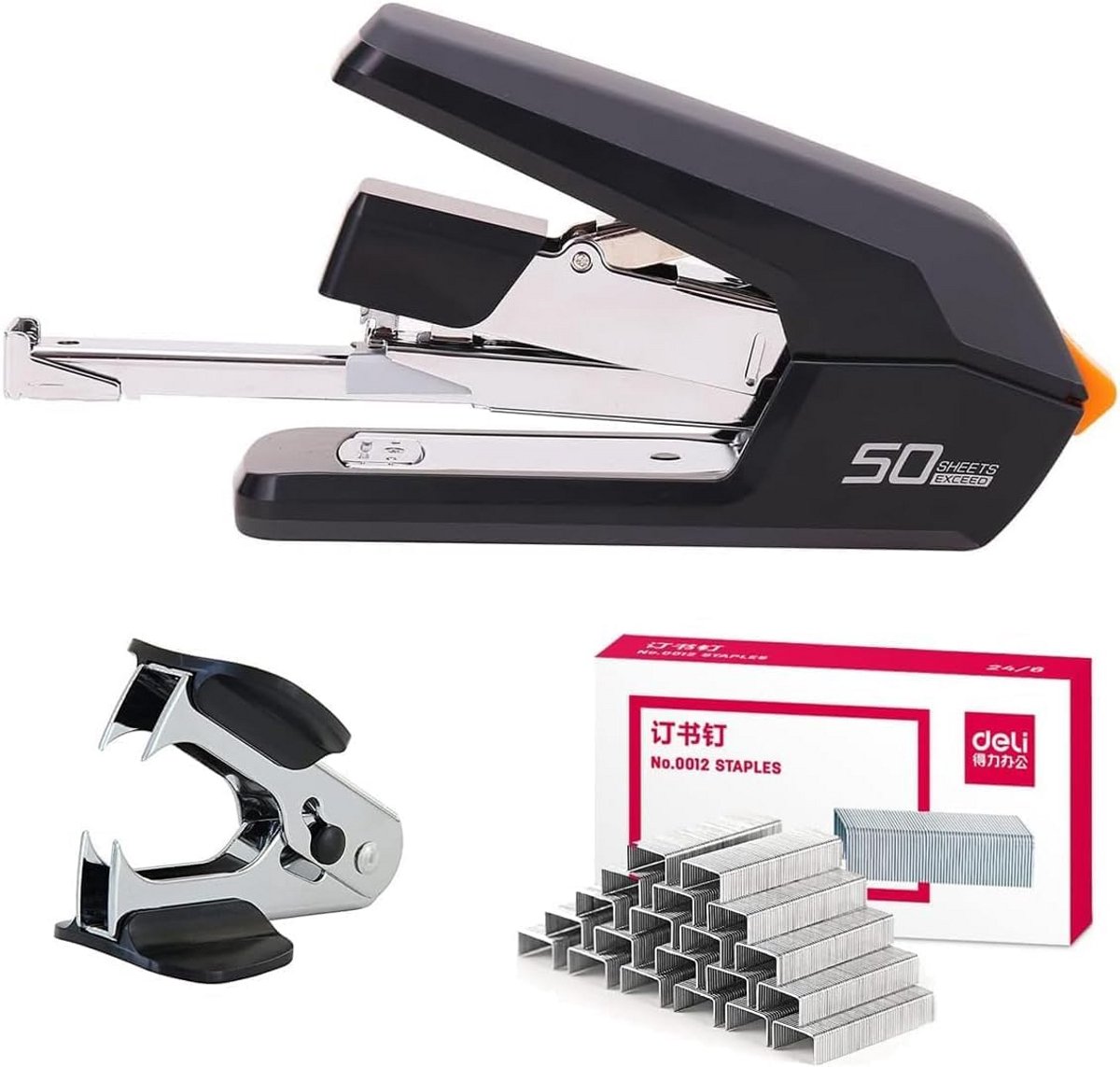Ergonomische nietmachine met eenvoudige bediening voor 40-50 vellen, inclusief 1500 nietjes