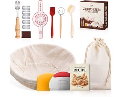 Sideja® Rijsmandje - Zuurdesem – Rijsmandje rond – Deegmand – Rijsmandje Broodbakken – Deegkleed – Deegschraper – Deegkwast – Broodzak – Volledige Set