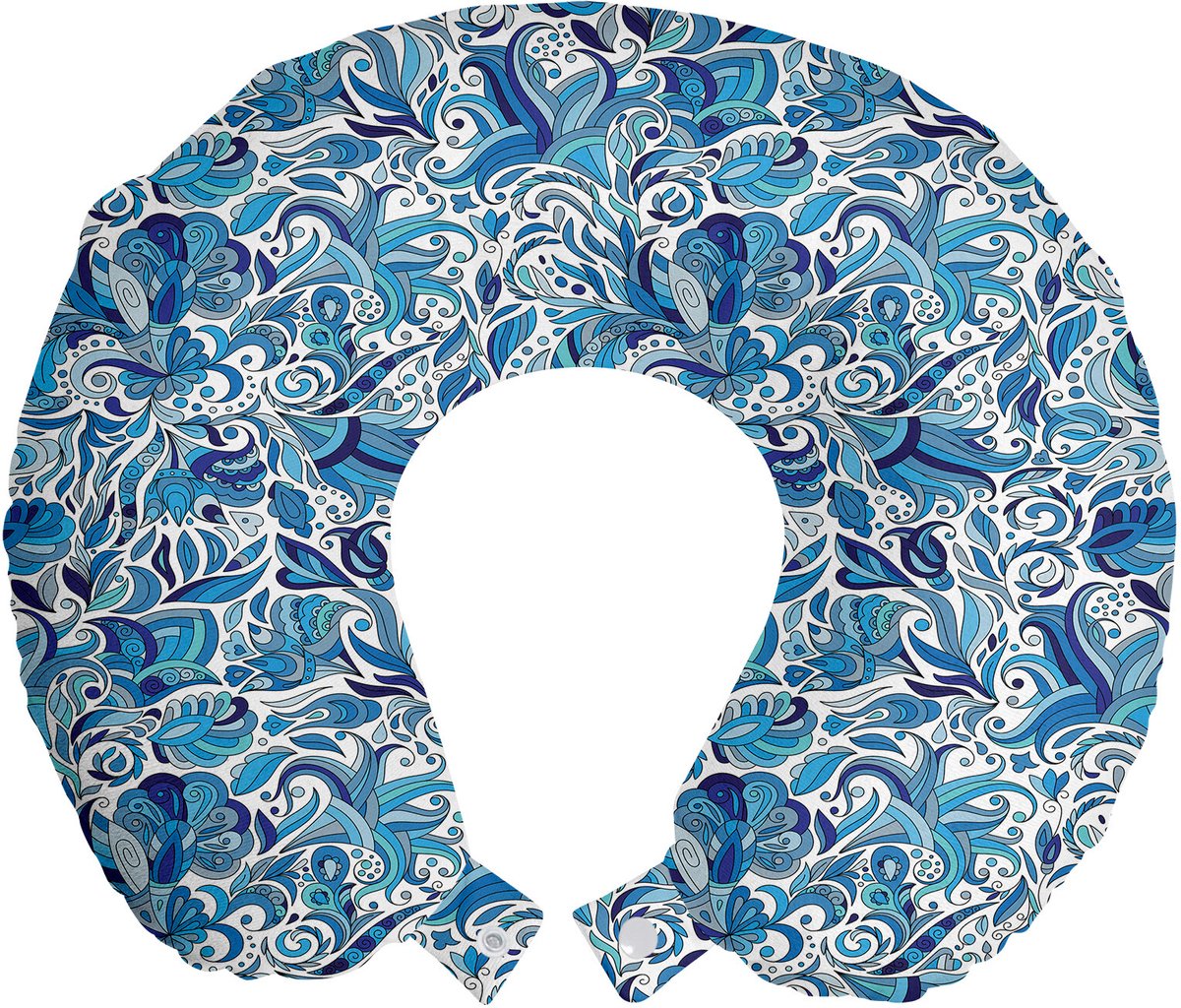 ABAKUHAUS Bloemen Reiskussen met Neksteun, Natuur uit het Midden-Oosten, Schuimrubberen Reisaccessoire voor Vliegtuig en Auto, Blauw, Marineblauw en Groen