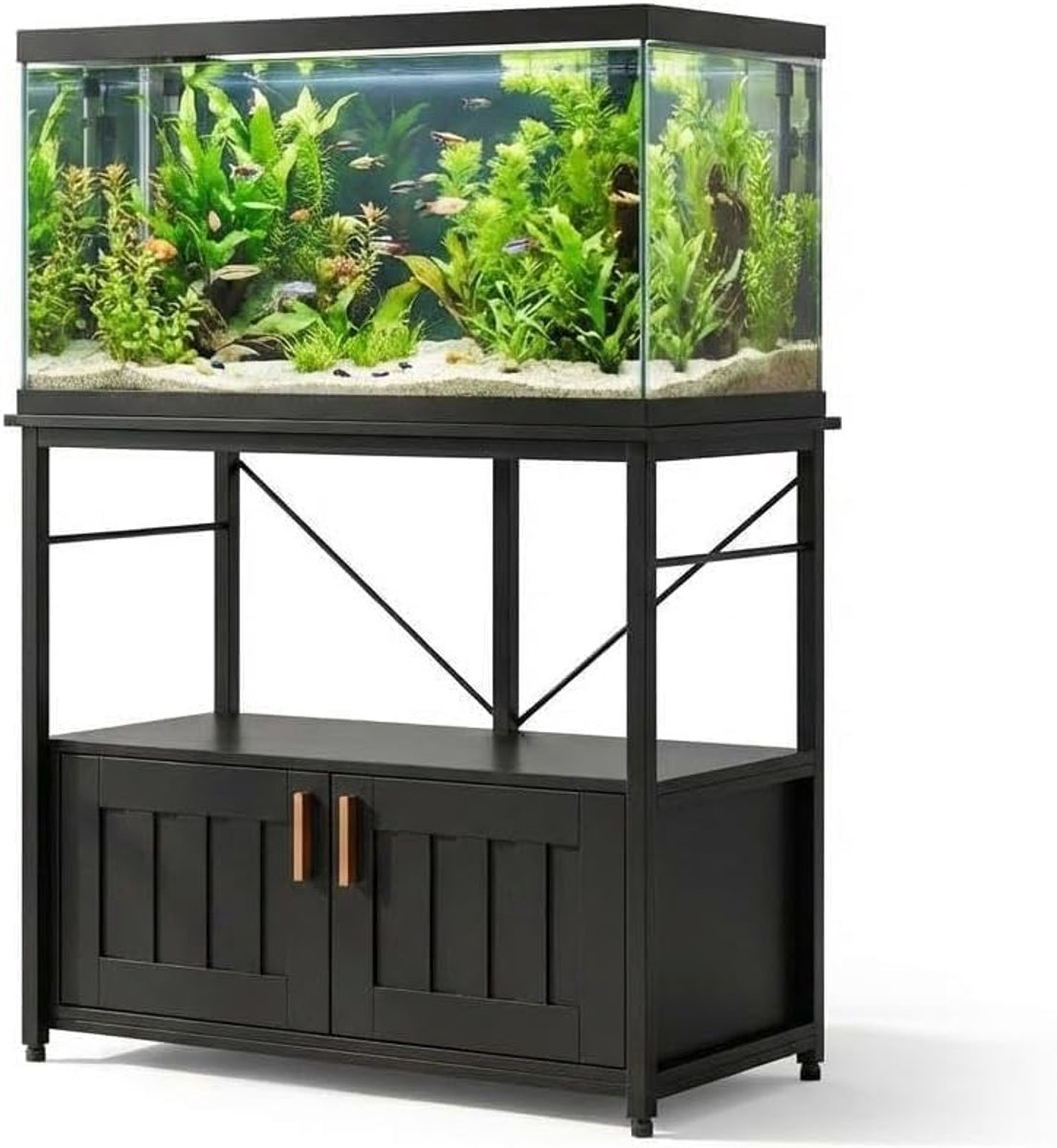 Robuust Aquarium Meubel (Exclusief Aquarium) - Aquariumkast met Opbergruimte voor 150-190 Liter - Dubbele Stelling - 300 kg Draagkracht - Zwart - 93x48 cm