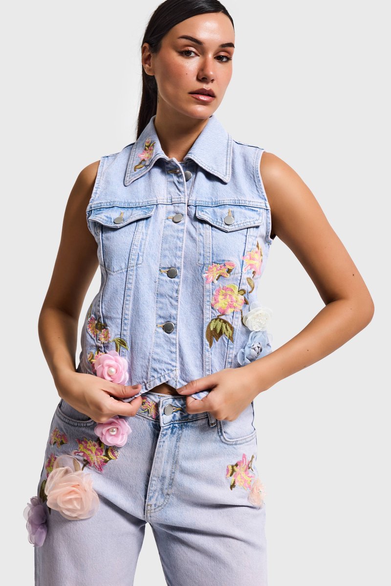It's Basic - FLORAL DENIM WAISTCOAT