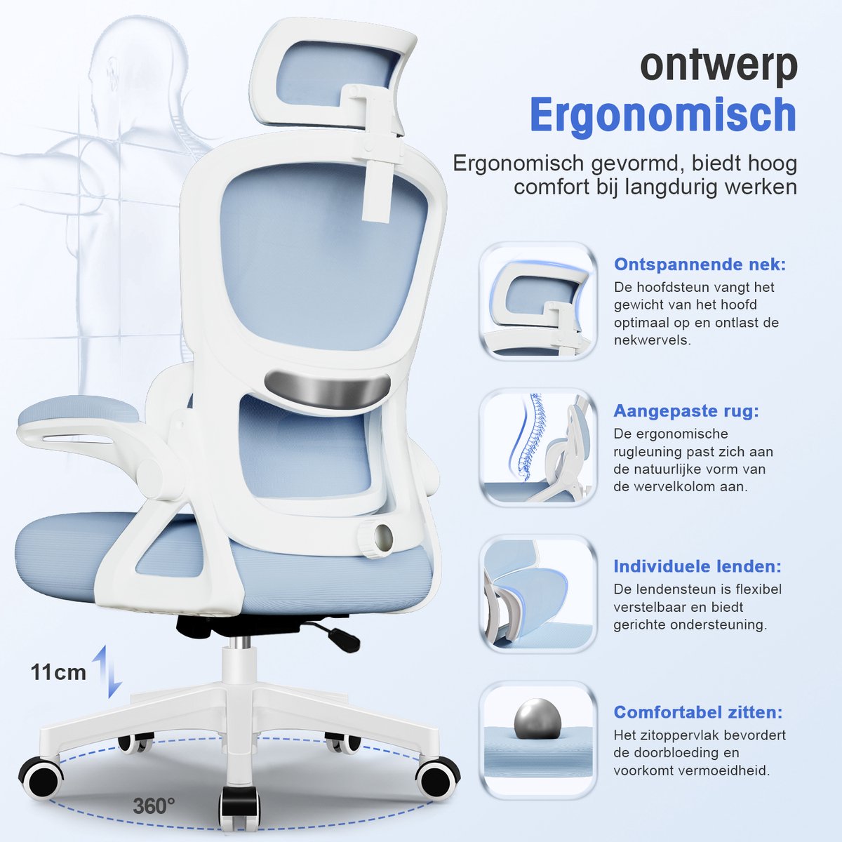 Qingdao Hiaonyx Ergonomische Bureaustoel met Inklapbare - afbeelding 3