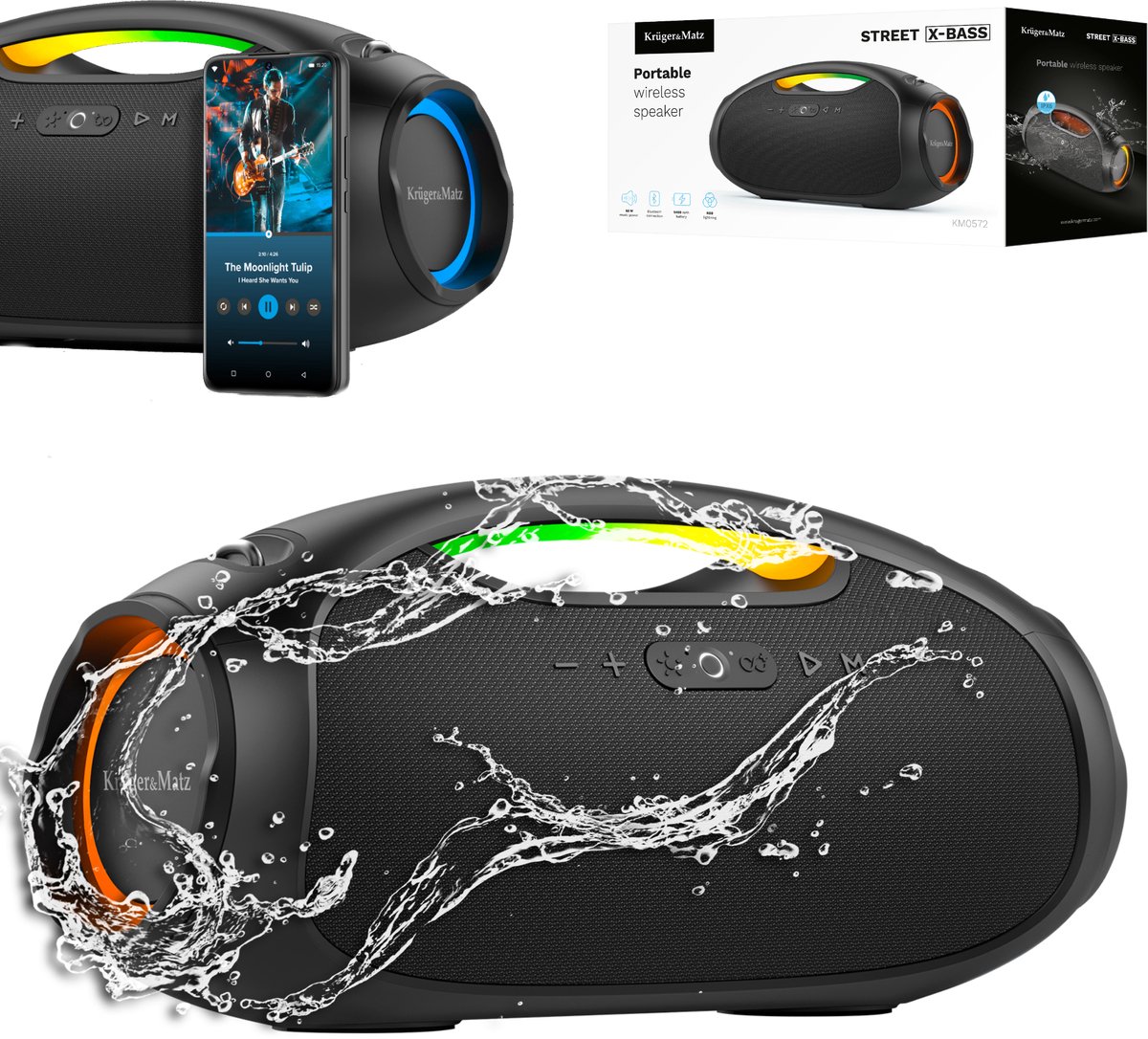 Krüger&Matz Street X-BASS - Draagbare Bluetooth Speaker - Waterbestendig - 60W Vermogen