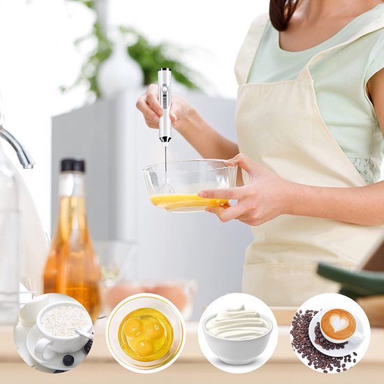 Handzame melkschuimer met USB-oplader, Geschikt voorzien van een dubbele garde/eieropschuimer en een elektrische minimixer met 3 snelheden Geschikt voor het maken van lattes, cappuccino's, warme chocolademelk en eieren. van Merkloos — afbeelding 5