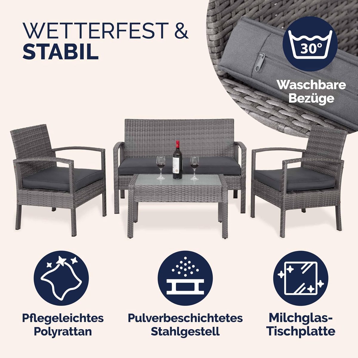 Tuinloungeset L-vormig voor Buiten – Bellavero 2-Zits Modulaire Outdoor Zitgroep met Afneembare Kussens – Modern Grijs Tuinmeubelset voor Terras, Balkon of Tuin – Afmetingen op aanvraag – Bellavero