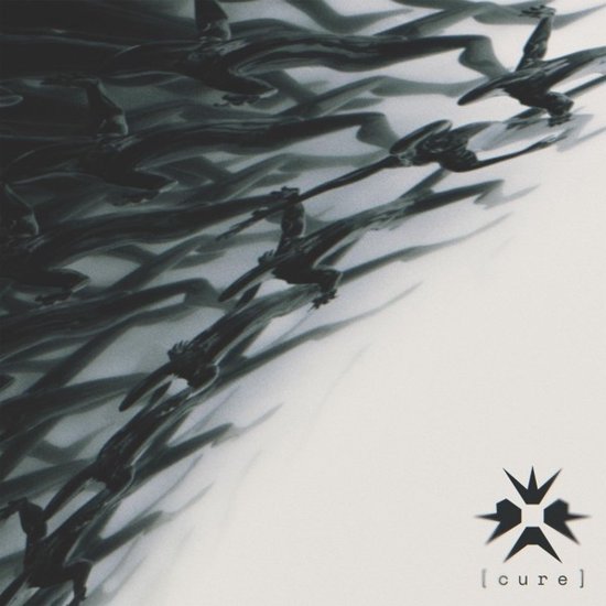 CD hoes met een zwart-wit abstract patroon van lijnen en de tekst '[cure]'.