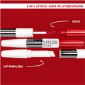 2-in-1 lippenstift: Kleur en lipverzorging. De twee uiteinden tonen de kleur en de lipbalsem.