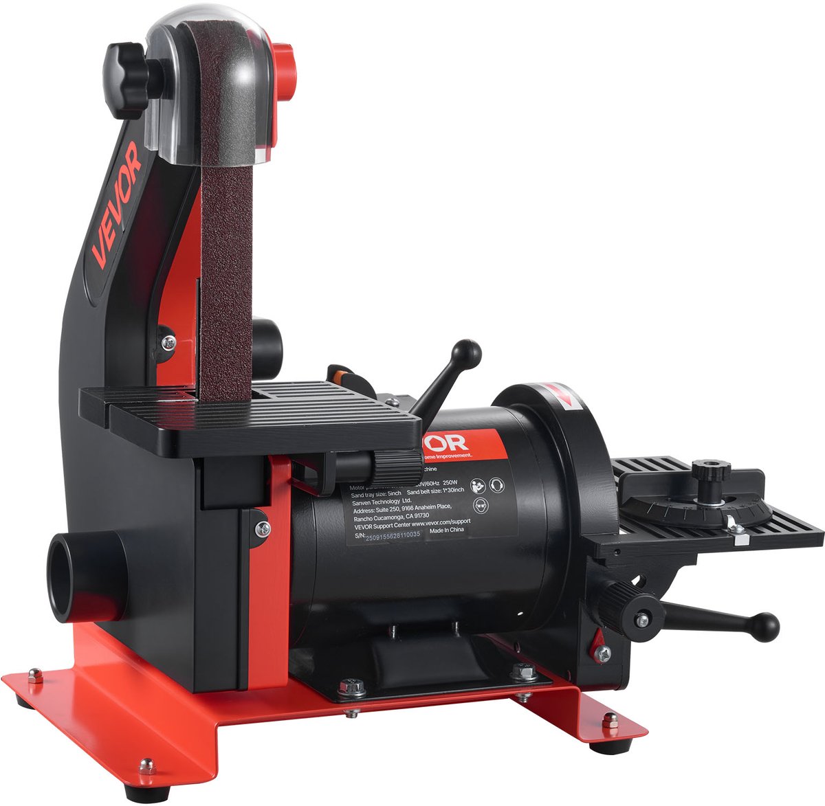 VEVOR Band- en Schijfschuurmachine 250 W, 127 Mm Schijfschuurmachine en 25,4 X 762 Mm Bandschuurmachine, met 0-45° Verstelbare Werktafel en Stofafzuigaansluiting voor Houtbewerking, Messen Slijpen – foto 2