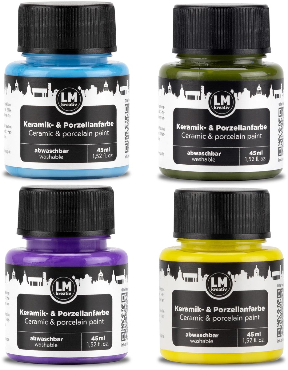 LM-Kreativ Porseleinverf set – Voor Glas en Keramiek - Vaatwasserbestendig - Vintage Kleuren - 4 x 45 ml
