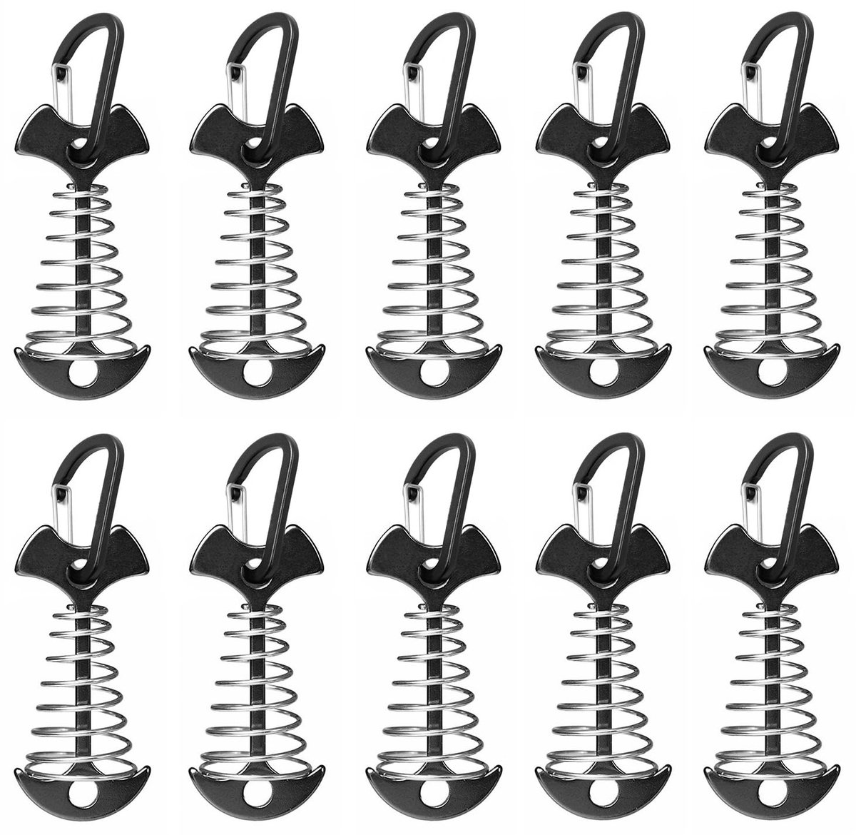 longziming -Boorloze Tentharingen - Deck Ankers - Camping Accessoire - Zonder Boren Installatie - Winddichte Bevestiging - Aluminiumlegering & RVS - Duurzaam & Herbruikbaar - 10 Stuks - Zwart