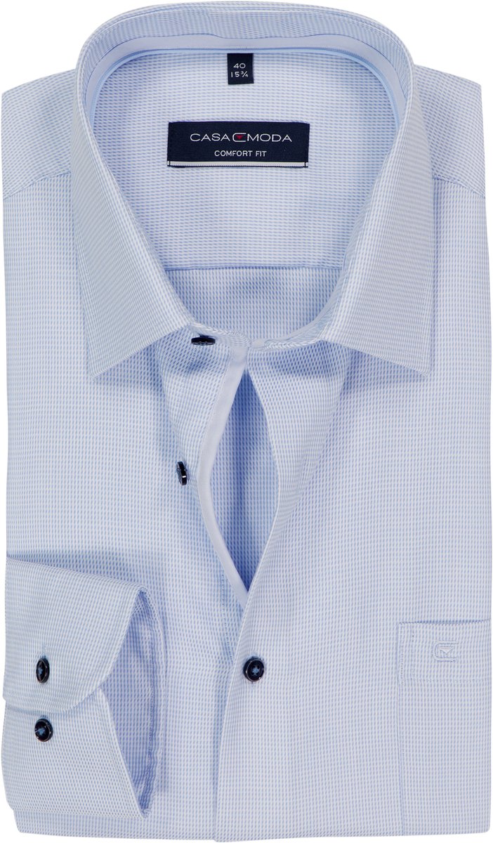 CASA MODA comfort fit overhemd - structuur - blauw - Strijkvriendelijk - Boordmaat: 39