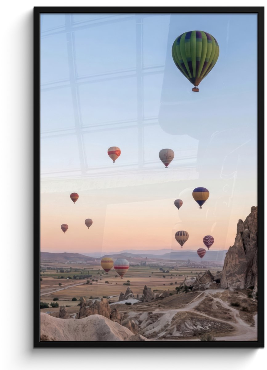FrameYourWall Poster in lijst - Fotolijst 80x120 cm - Posters - Luchtballonnen - Rotsen - Zonsopgang - Posterlijst zwart - Decoratie - Wanddecoratie woonkamer - Muurdecoratie slaapkamer