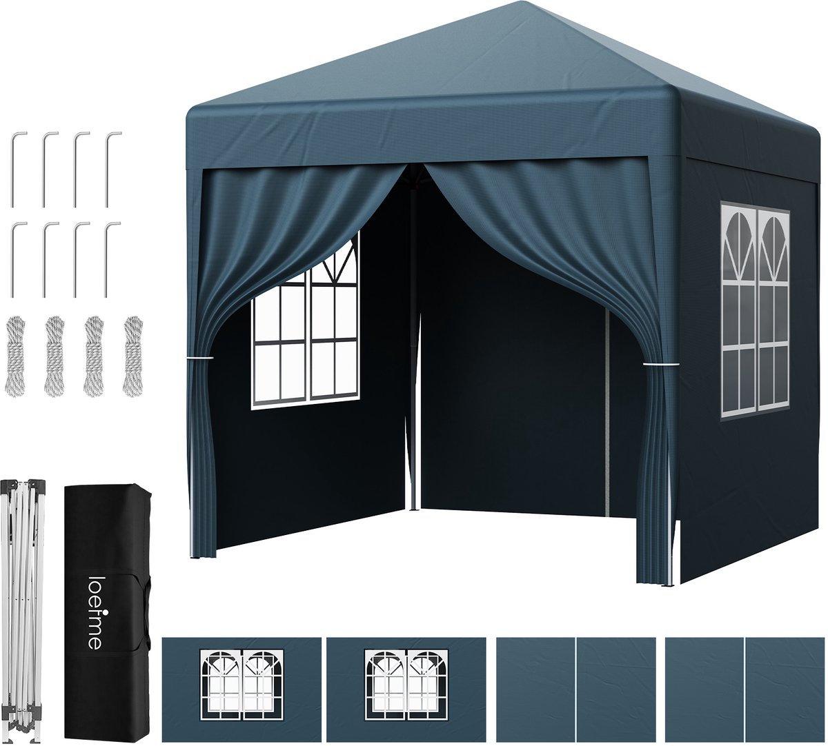 LOEFME Partytent Opvouwbaar - Paviljoen - Easy Up - 2x2m - Waterdicht - Paviljoen Met Zijwanden - Incl. Draagtas - blauw