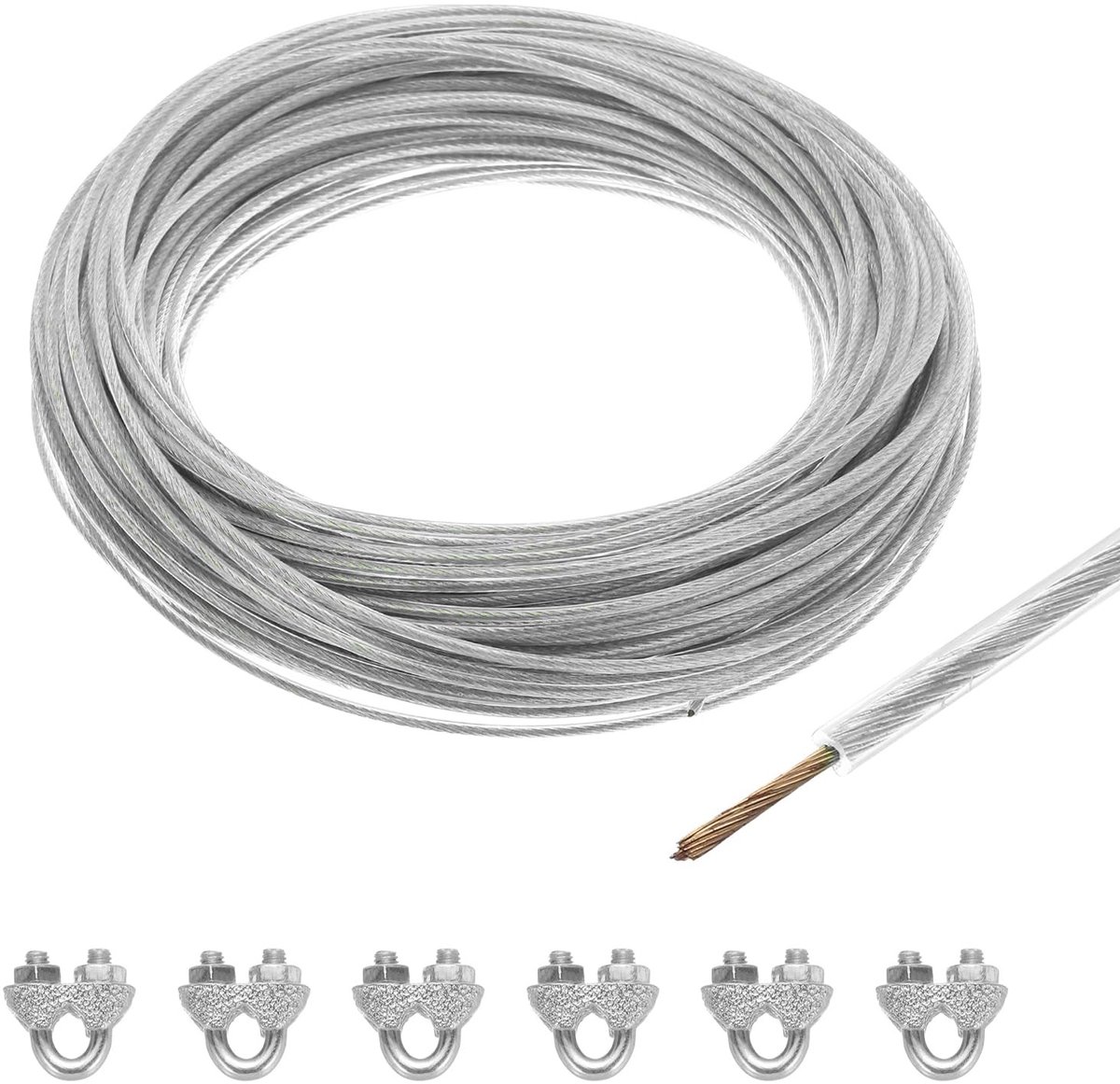 Allecto - Galvanized steel cable - Vinyl coating - 30 meter - Transparant - Sterk en duurzaam - Geschikt voor lampen en tuinen - Kleur: transparant