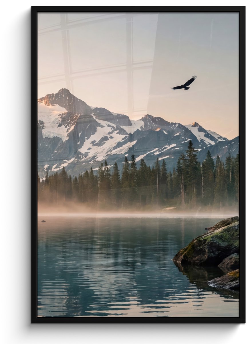 FrameYourWall Poster in lijst - Fotolijst 80x120 cm - Posters - Bergen - Water - Bomen - Posterlijst zwart - Decoratie - Wanddecoratie woonkamer - Muurdecoratie slaapkamer