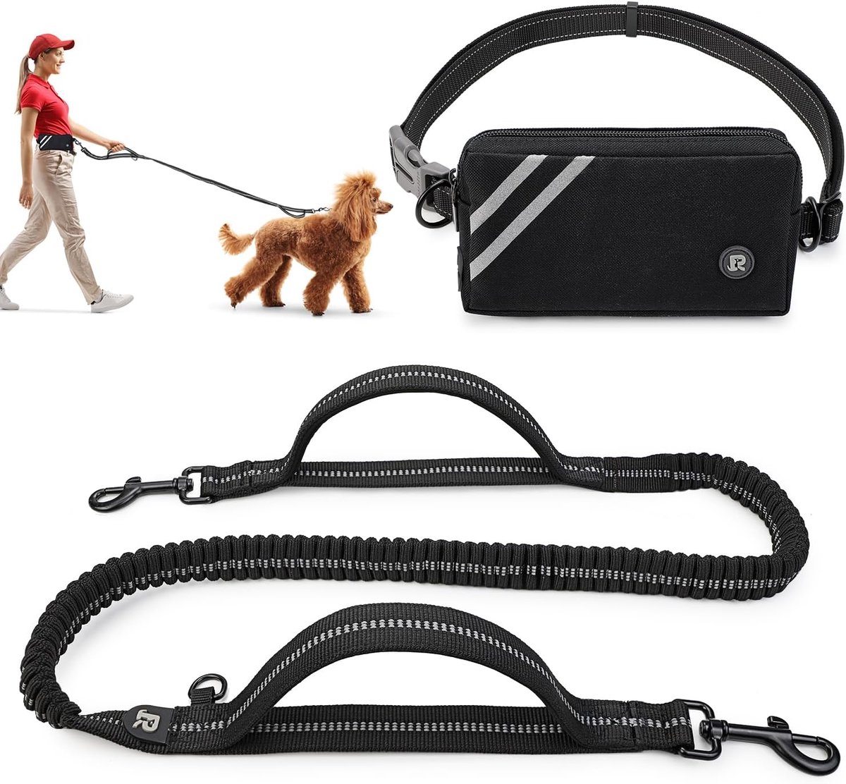 Handsfree Hondenriem - Wandelriem - Comfortabel Wandelen - Verstelbare Lengte - 124-150 cm - Zwart