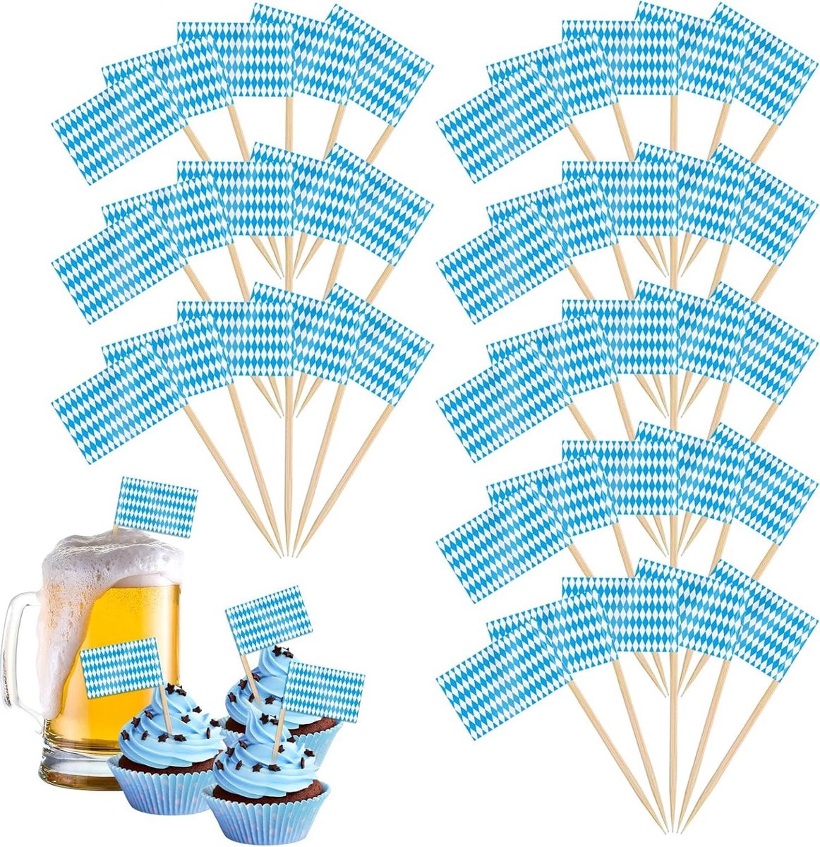 Cocktailsticks met Vlaggen - 100 Stuks voor Bier, Feesten en Snacks