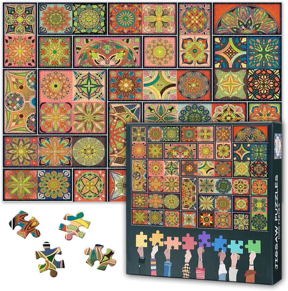Kleurrijke Patchwork Puzzel voor Volwassenen - 1000 Stukjes met Mandala Patroon