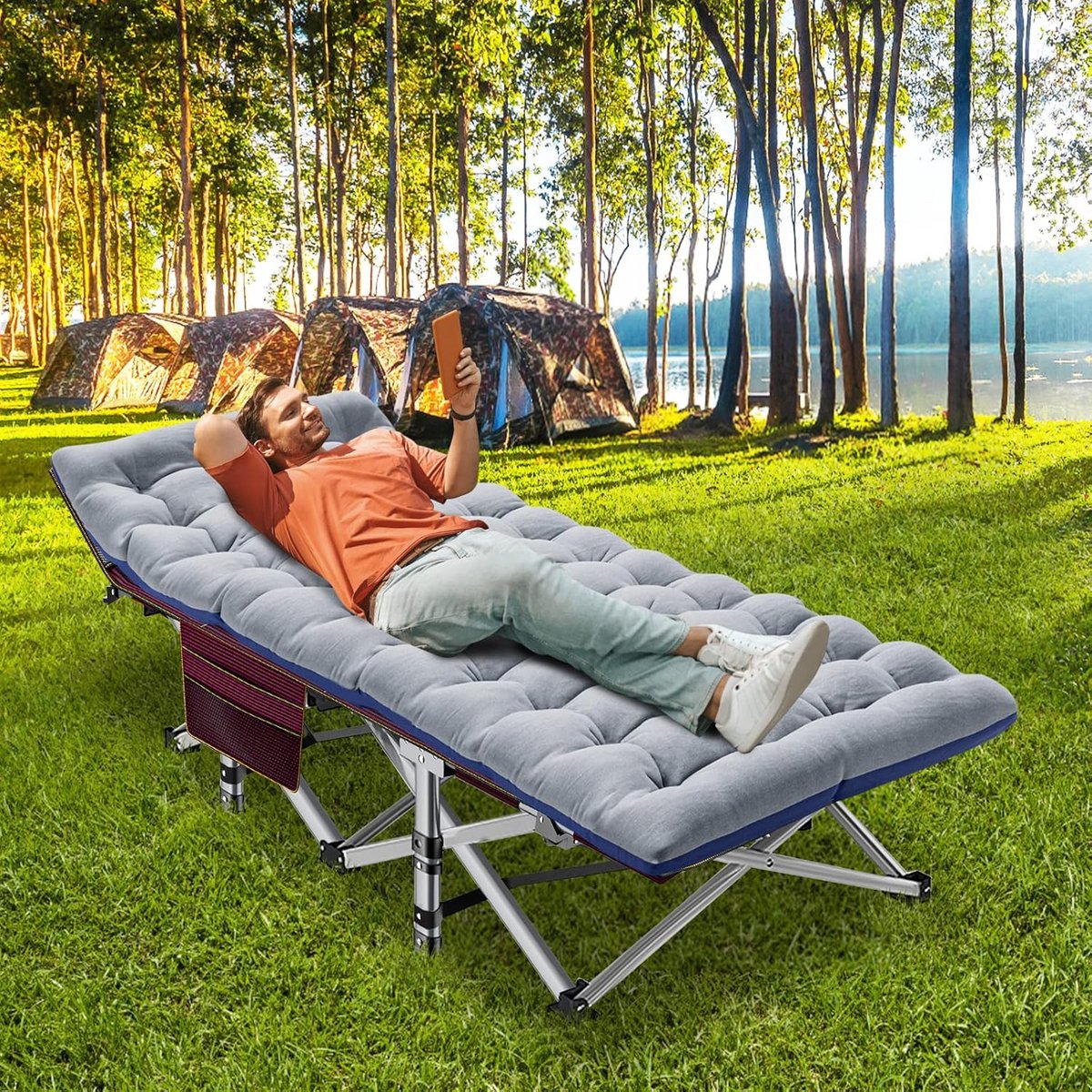 Opvouwbaar Campingbed voor Volwassenen - Heavy Duty Gastenbed met Matras - Draagbaar en Stevig
